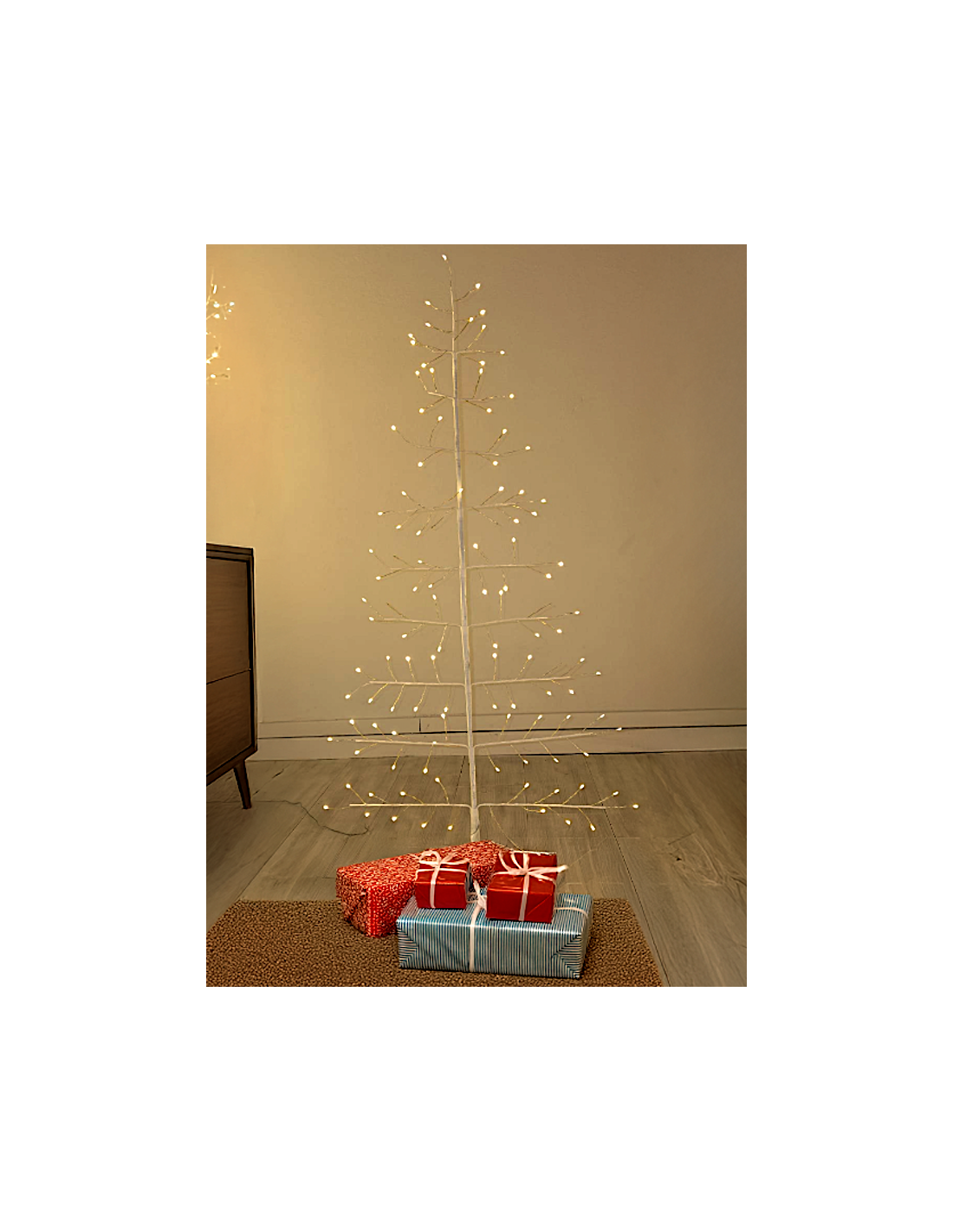 Albero Conico 2D Tiglio Bianco H150cm con 186 MicroLED FlashLED, Rami Modellabili