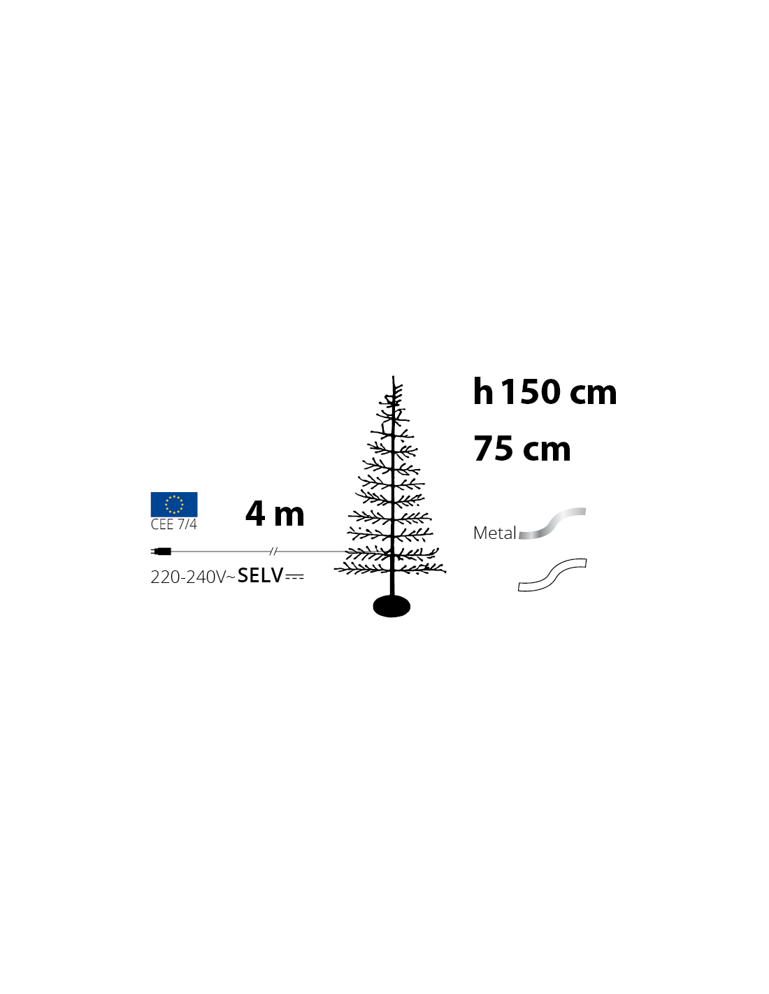 Albero Conico 2D Tiglio Bianco H150cm con 186 MicroLED FlashLED, Rami Modellabili