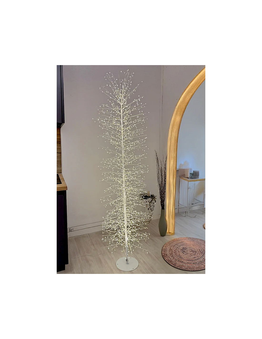 Albero Tiglio Slim Bianco H170cm con 1416 MicroLED FlashLED Diamond, Rami Modellabili