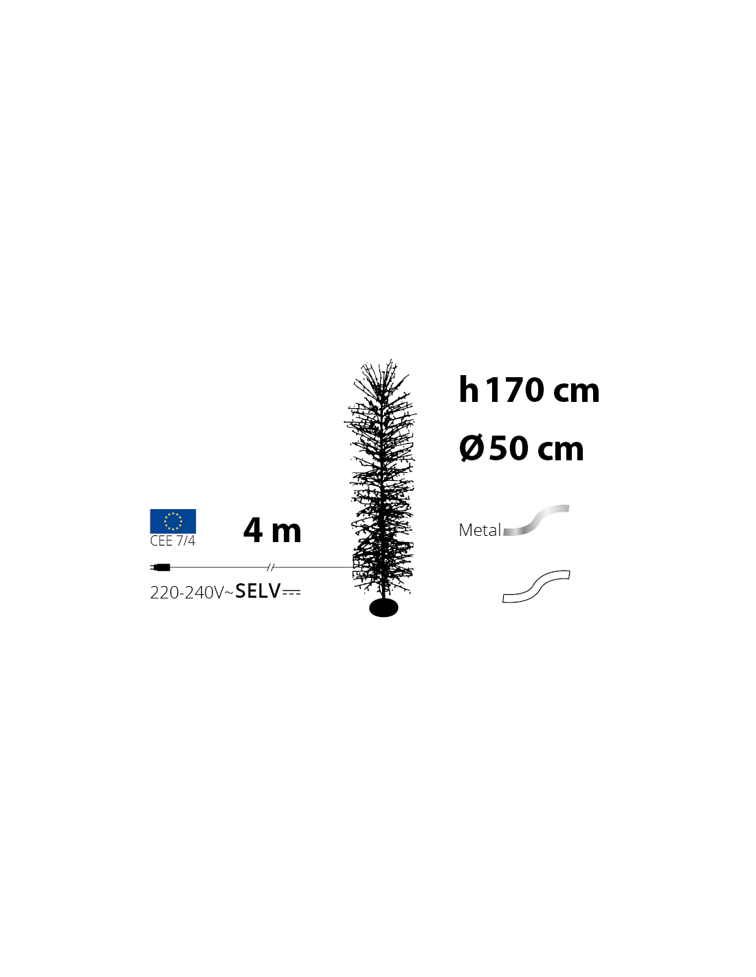 Albero Tiglio Slim Bianco H170cm con 1416 MicroLED FlashLED Diamond, Rami Modellabili
