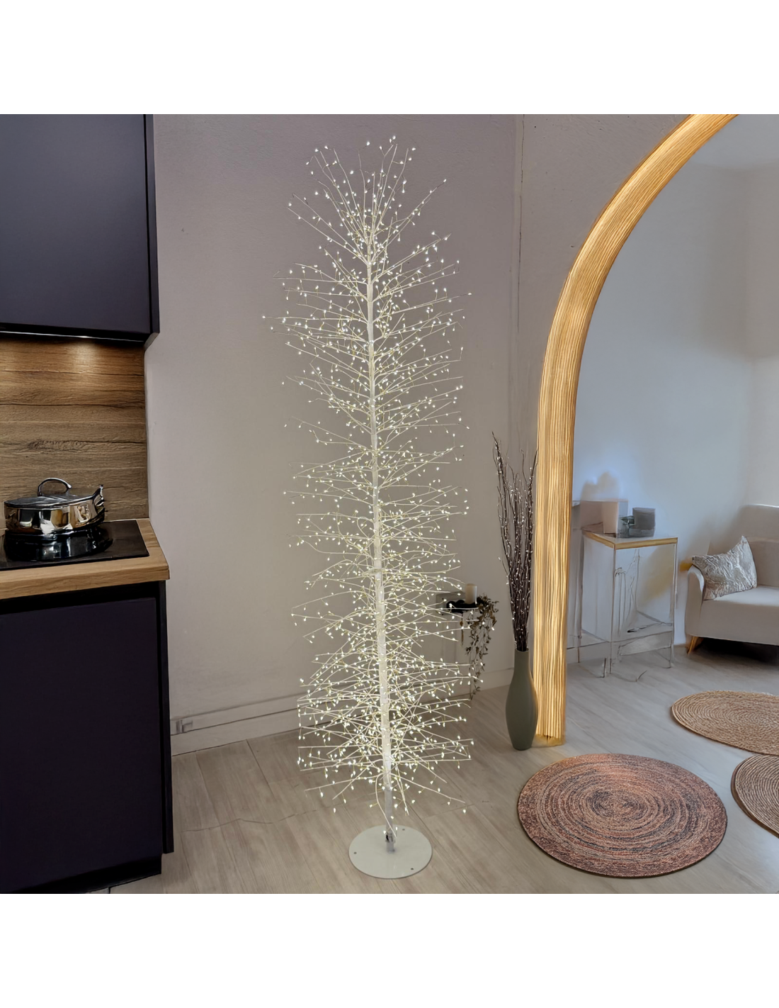 Albero Tiglio Slim Bianco H170cm con 1416 MicroLED FlashLED Diamond, Rami Modellabili