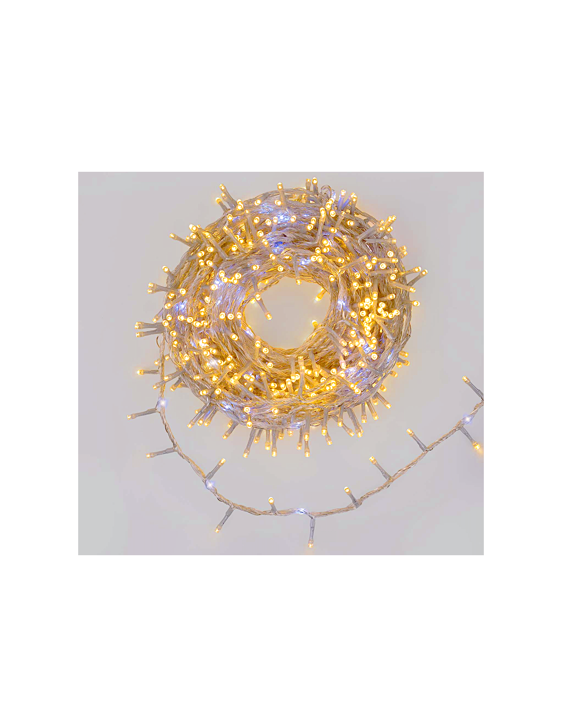 Catena MiniCluster Ø6cm 30m StarFall Light 1660 LED Bianco Caldo e Bianco, Cavo Trasparente