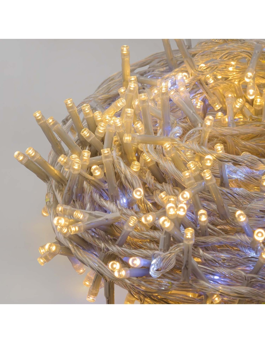 Catena MiniCluster Ø6cm 30m StarFall Light 1660 LED Bianco Caldo e Bianco, Cavo Trasparente