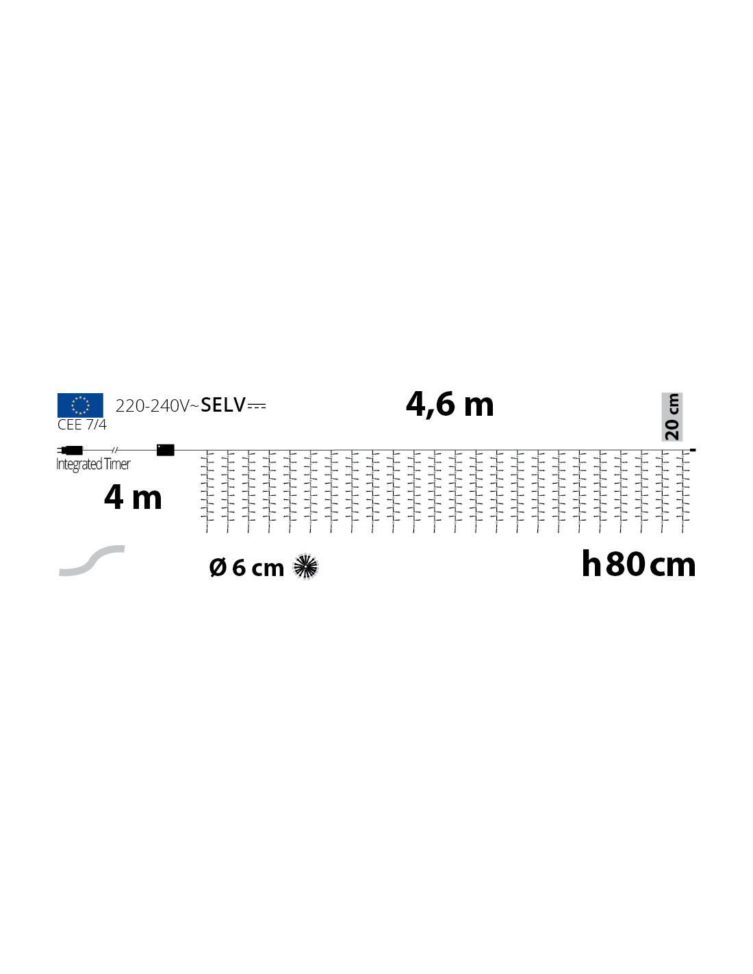 Tenda StarFall Light 460xH80cm 1152 LED Bianco Caldo con Cavo Trasparente