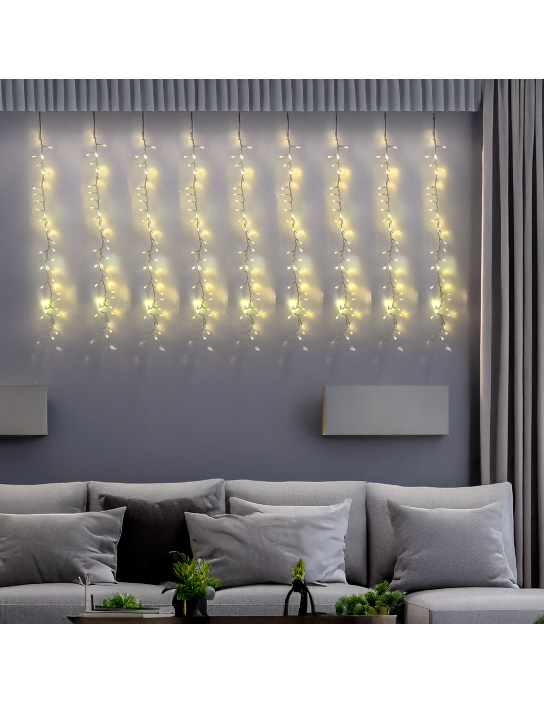 Tenda StarFall Light 460xH80cm 1152 LED Bianco Caldo con Cavo Trasparente