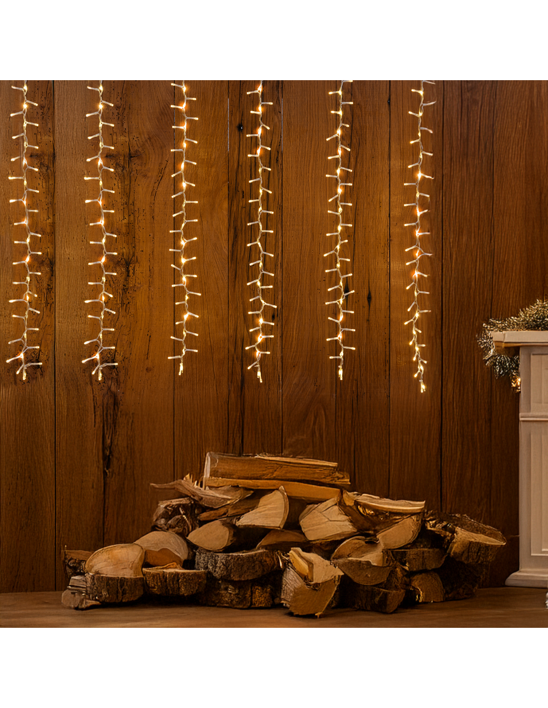 Tenda StarFall Light 460xH80cm 1152 LED Bianco Caldo con Cavo Trasparente