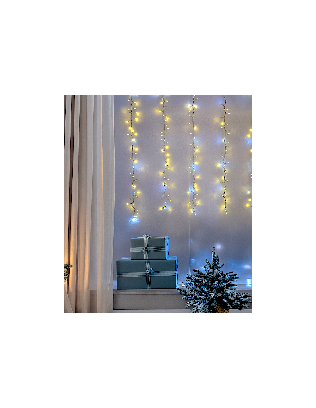 Tenda StarFall Light 460xH80cm 1152 LED Bianco Caldo e Bianco Cavo Trasparente