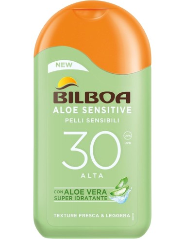 Bilboa Aloe Sensitive SPF 30, Latte Solare Alta per Pelli Sensibili, Formula con Aloe Vera, 200 ml