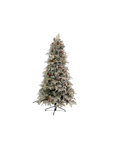 Albero di Natale Sole H210cm floccato con LED, abete artificiale PE e PVC con pigne e bacche, 916 punte