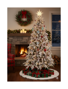 Albero di Natale Sole H210cm floccato con LED, abete artificiale PE e PVC con pigne e bacche, 916 punte