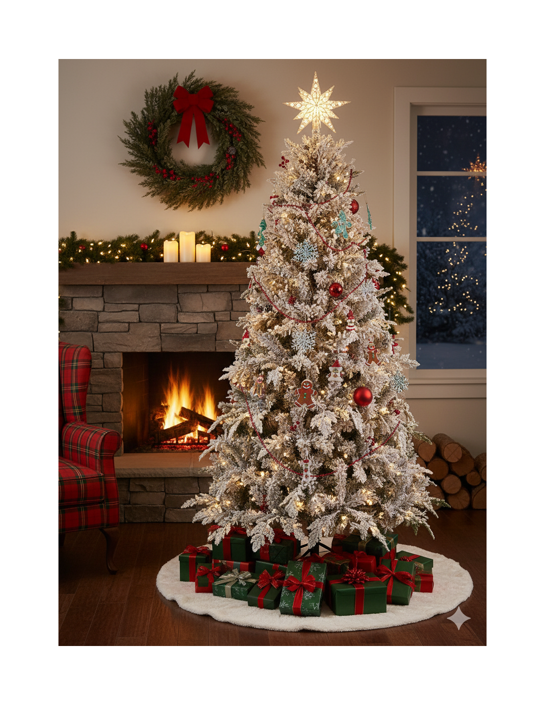 Albero di Natale Sole H210cm floccato con LED, abete artificiale PE e PVC con pigne e bacche, 916 punte