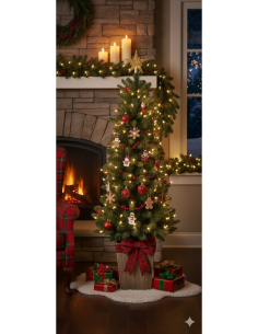 Pinetto di Natale in PE+PVC con vaso, albero artificiale realistico da interno ed esterno, decorazione elegante