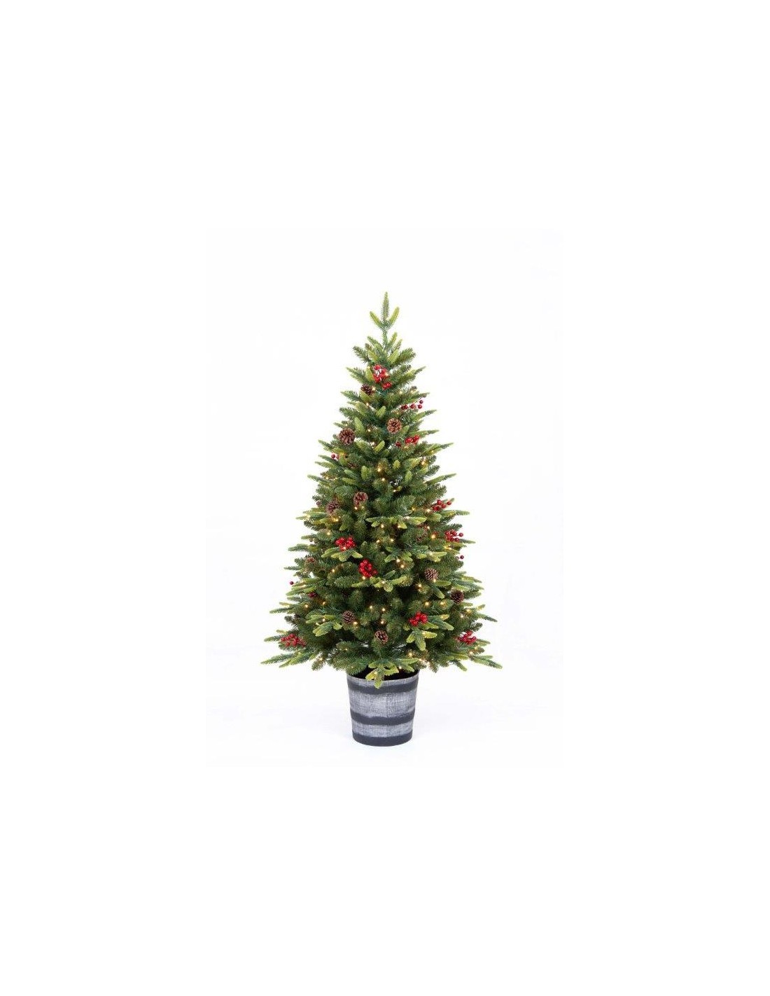 Pinetto di Natale H120cm PE+PVC con 150 LED bianco caldo in vaso, albero artificiale luminoso realistico