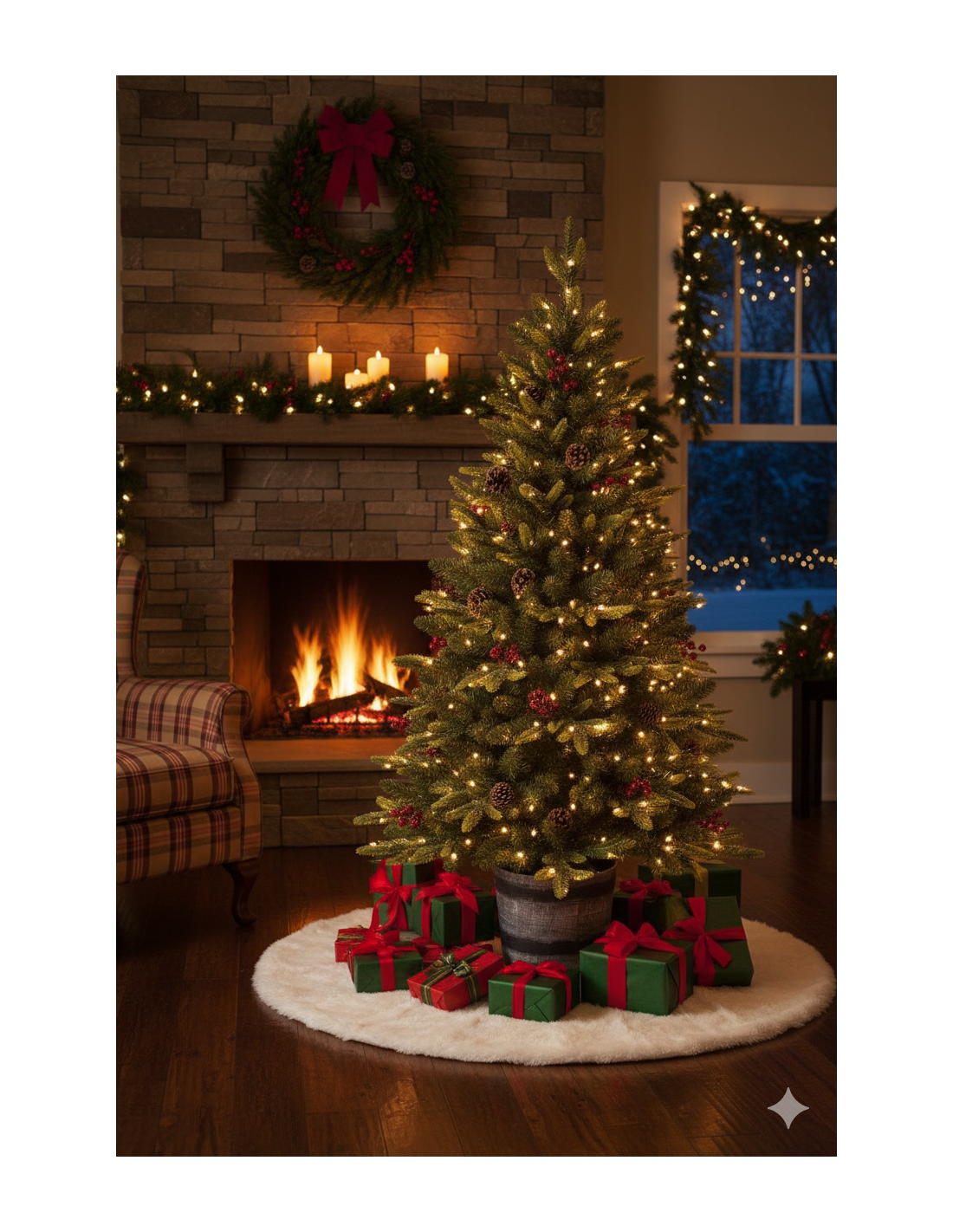 Pinetto di Natale H120cm PE+PVC con 150 LED bianco caldo in vaso, albero artificiale luminoso realistico