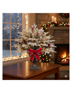Pinetto di Natale H75cm floccato PE+PVC con vaso, abete artificiale innevato realistico e compatto