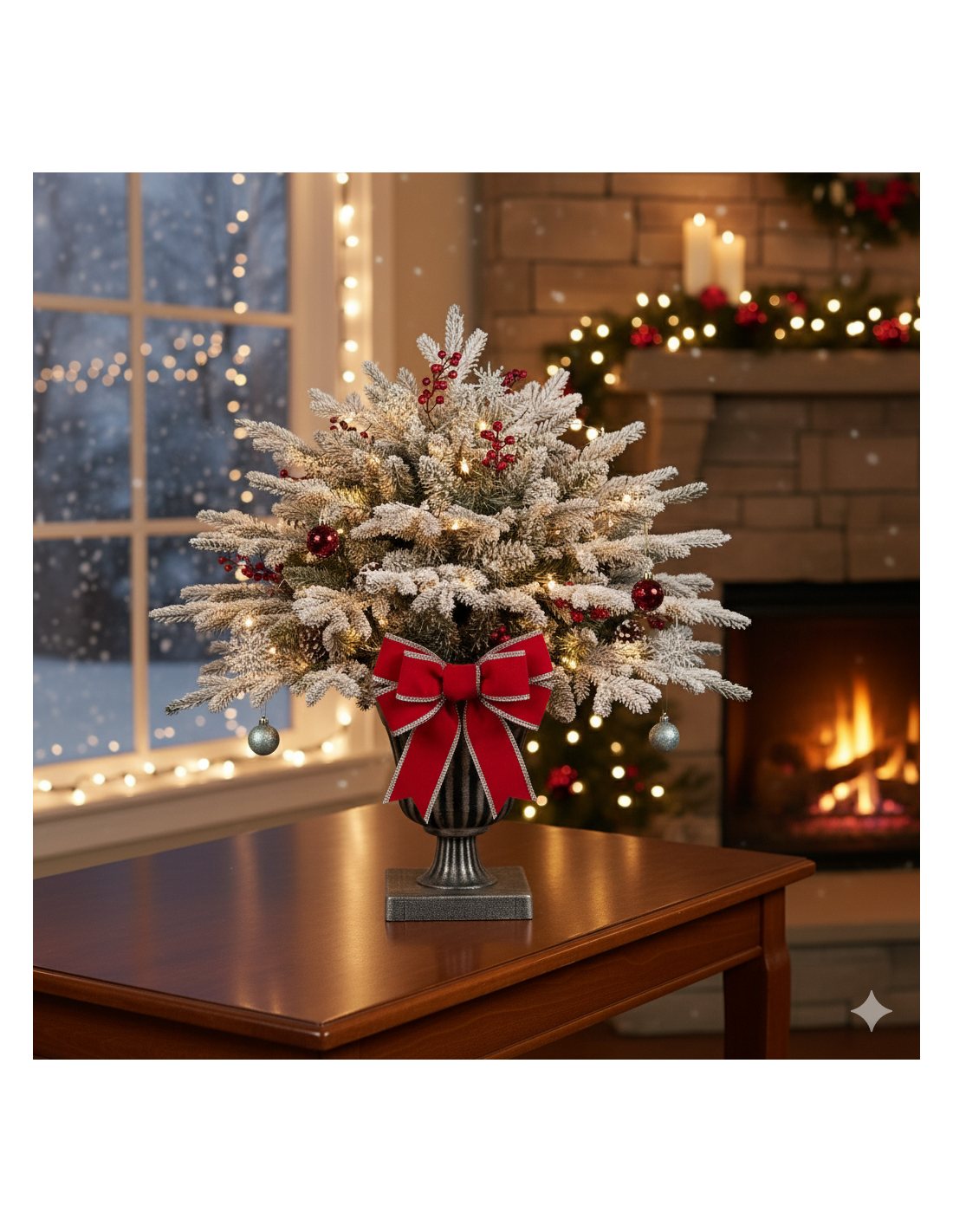 Pinetto di Natale H75cm floccato PE+PVC con vaso, abete artificiale innevato realistico e compatto