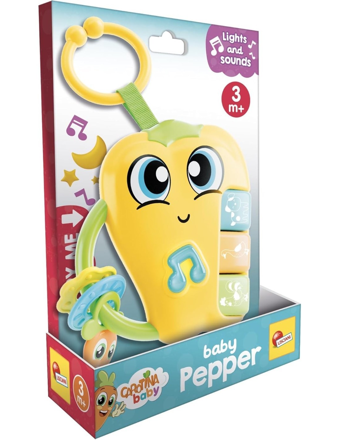 CAROTINA BABY PEPPER, SONAGLIO ELETTRONICO, MASSAGGIAGENGIVE, GIOCO SENSORIALE 0+, 13X6 CM