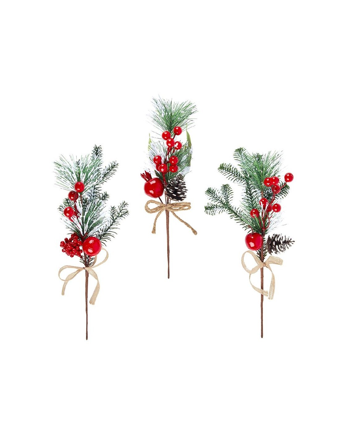 Pick natalizio Prima Neve rosso H35cm in plastica e polistirolo, decorazione con effetto neve per albero e ghirlande