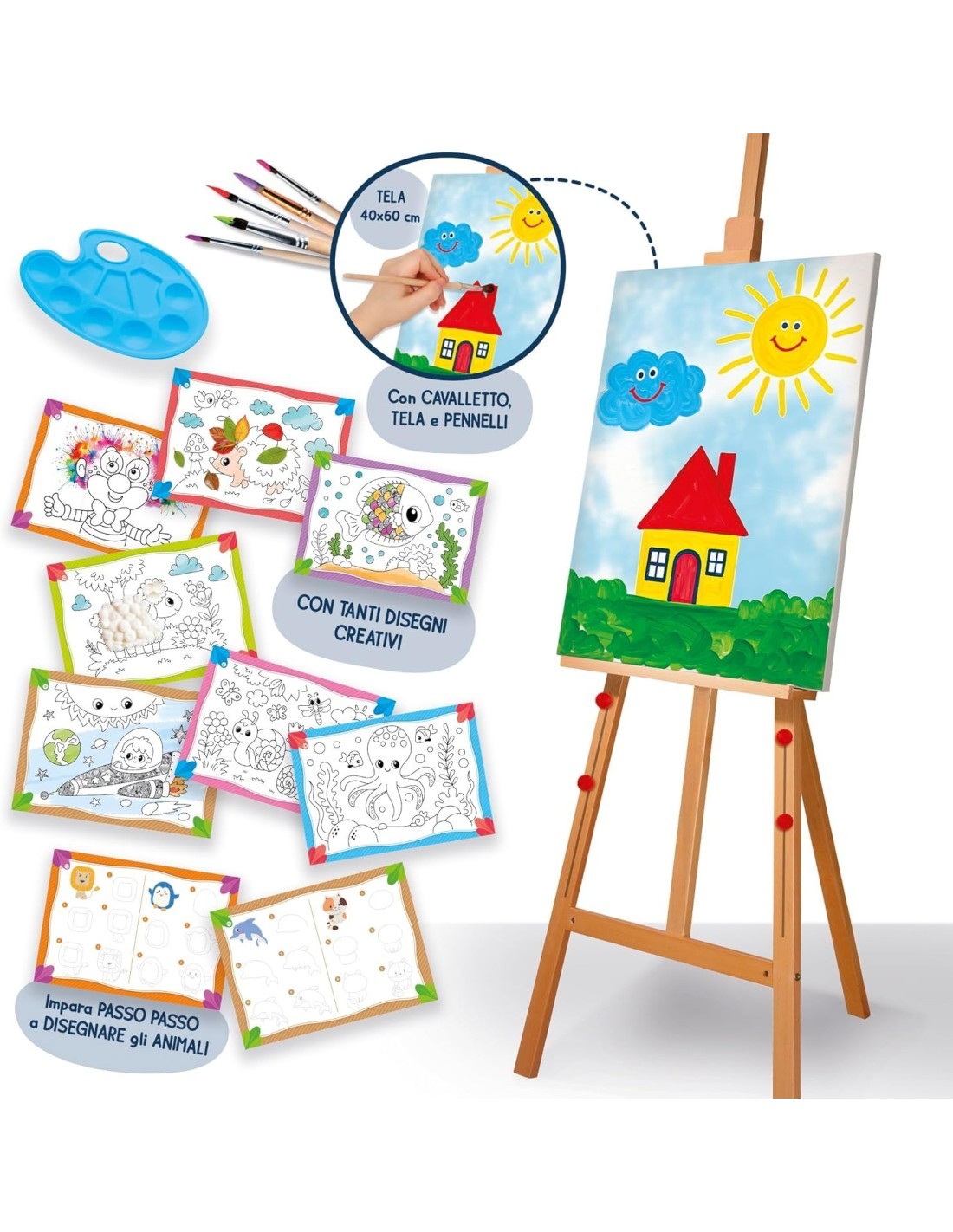 MONTESSORI SCUOLA D’ARTE CRESCE CON TE, KIT ARTISTICO, CAVALLETTO REGOLABILE, ACQUARELLI,  45X62X7 CM, LISCIANI GIOCHI