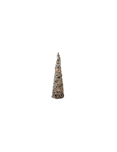 Albero cono di Natale bianco oro 16x60cm con 15 luci LED, decorazione luminosa elegante da interno