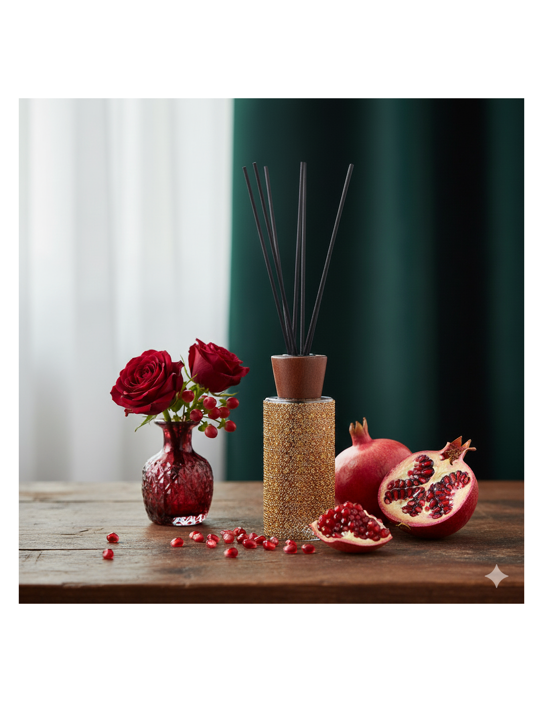 Diffusore strass di Natale 200ml vetro profumo melograno, fragranza natalizia elegante e fruttata per ambienti