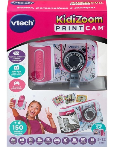 FOTOCAMERA KIDIZOOM PRINTCAM ROSA PER BAMBINI, 40+ EFFETTI, 5-13 ANNI