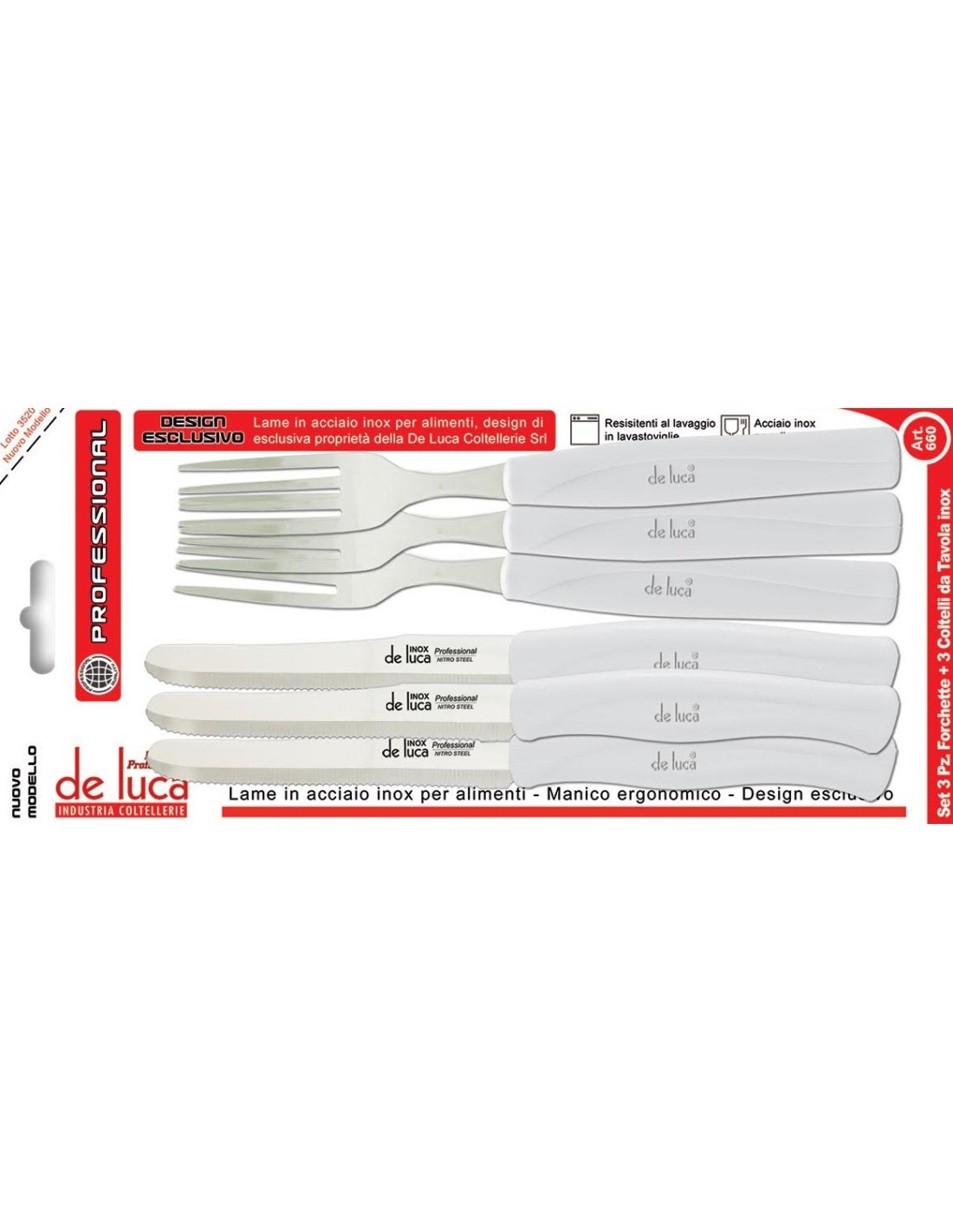 SET 3 COLTELLI E 3 FORCHETTE MANICO BIANCO