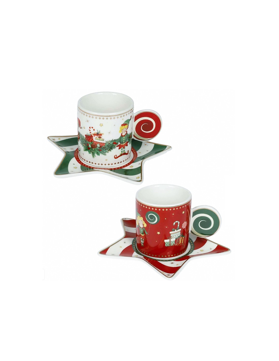 84561 SET 2 TAZZINE CAFFE ELFOMAGIA ROSSO/BIANCO