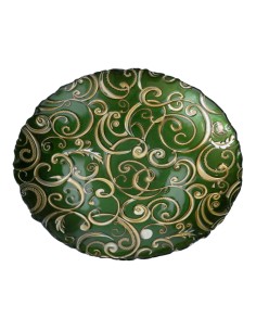 52736 PIATTO VETRO 38CM VERDE FILO ORO