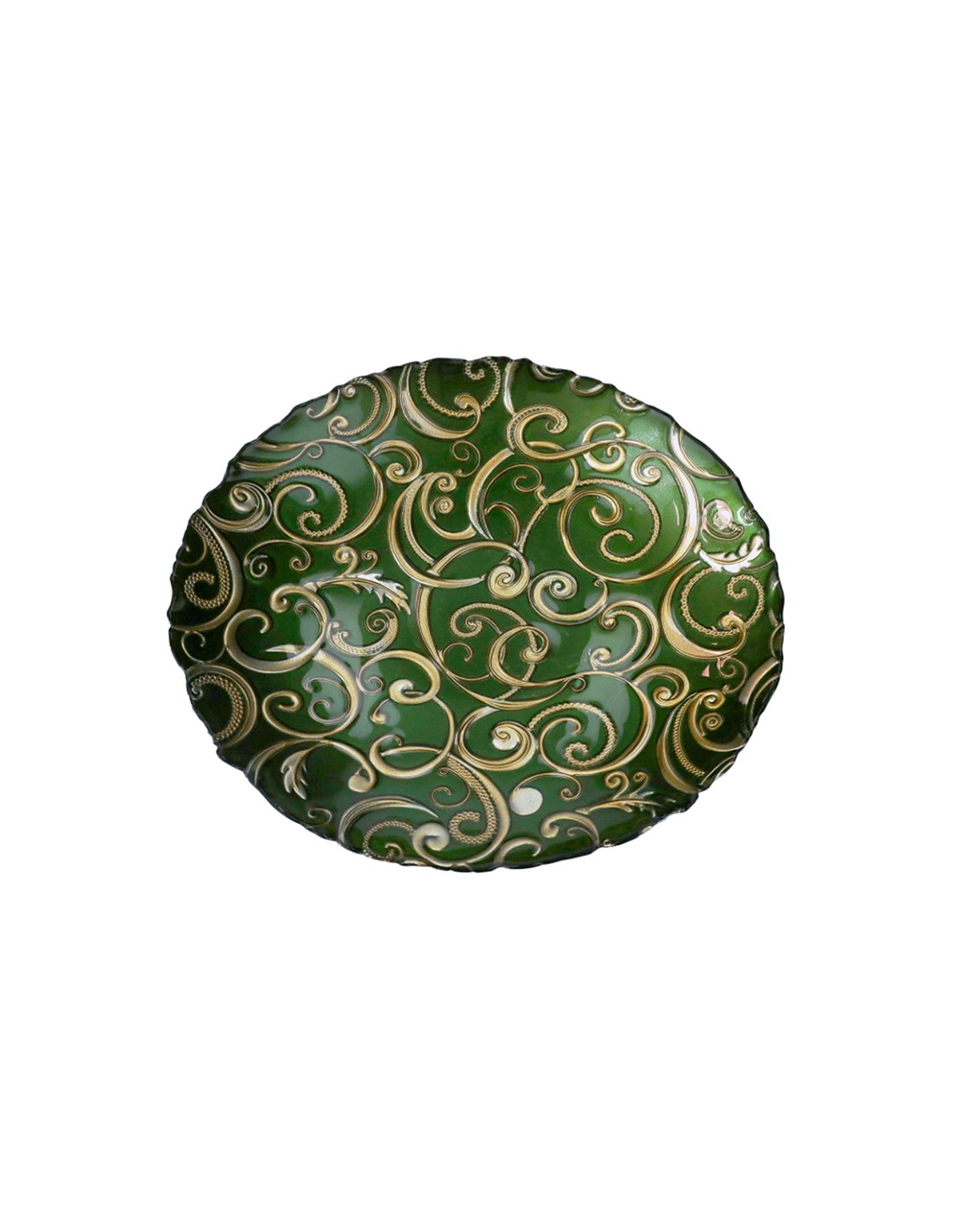 52736 PIATTO VETRO 38CM VERDE FILO ORO