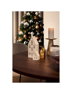 Casetta Dickens Cuore oro con LED H12,8cm in porcellana, decorazione natalizia luminosa a batteria 2