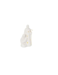 Natività Leslie bianca con LED H25cm, statuina presepe luminoso in resina, Sacra Famiglia elegante