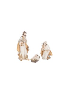 Natività Ellyn 3 pezzi bianco oro in resina, statuine presepe eleganti, Sacra Famiglia decorazione natalizia raffinata