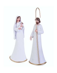 Natività Celine bianca H13cm in poliresina, statuina Sacra Famiglia elegante, presepe natalizio raffinato