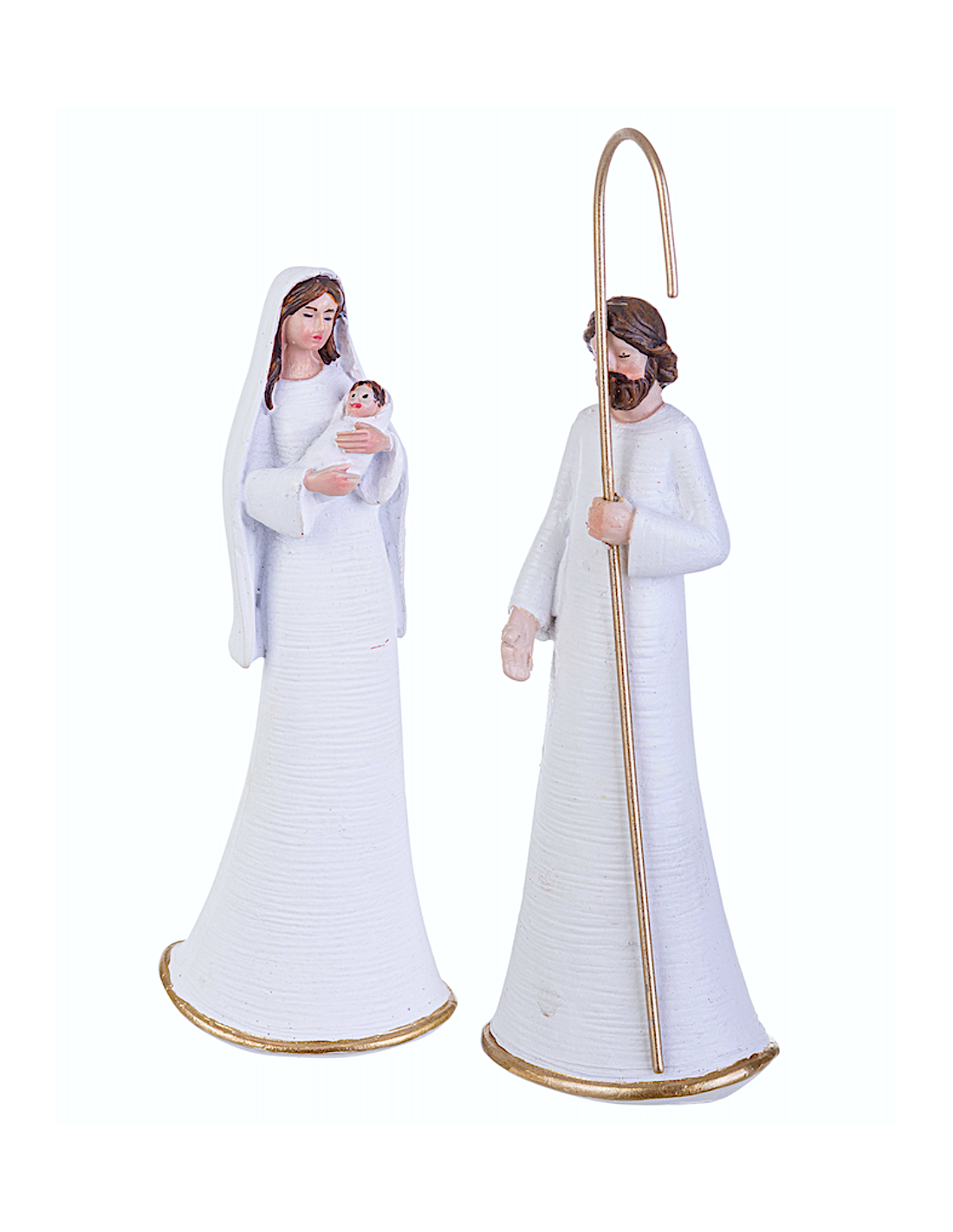 Natività Celine bianca H13cm in poliresina, statuina Sacra Famiglia elegante, presepe natalizio raffinato