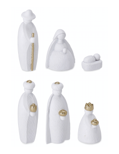 Natività Rory bianca 6 figure in resina 38x18x7,5h, Sacra Famiglia elegante, presepe raffinato da collezione