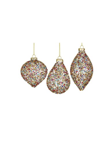 Pendaglio in vetro Kleis multicolor assortito con scatola nera, decorazioni natalizie eleganti, addobbi albero Natale raffinati