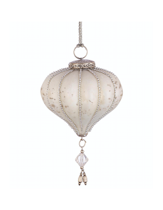 Pendaglio Valiant trottola bianco opaco Ø9,5cm in vetro e metallo, decorazione natalizia elegante, addobbo per albero di Natale