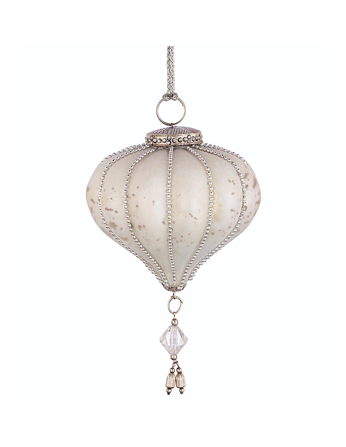 Pendaglio Valiant trottola bianco opaco Ø9,5cm in vetro e metallo, decorazione natalizia elegante, addobbo per albero di Natale