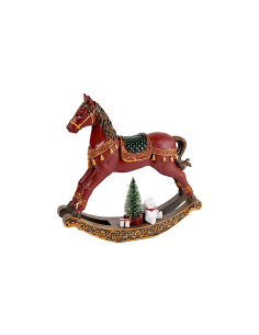 CAVALLO A DONDOLO BURGUNDY RESINA 29X7X29CM CON LUCE