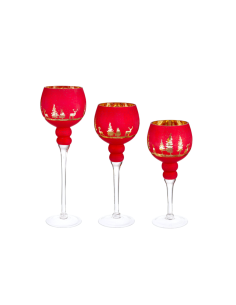 SET 3 PORTACANDELA 1P WOODLAND CALICE ROSSO