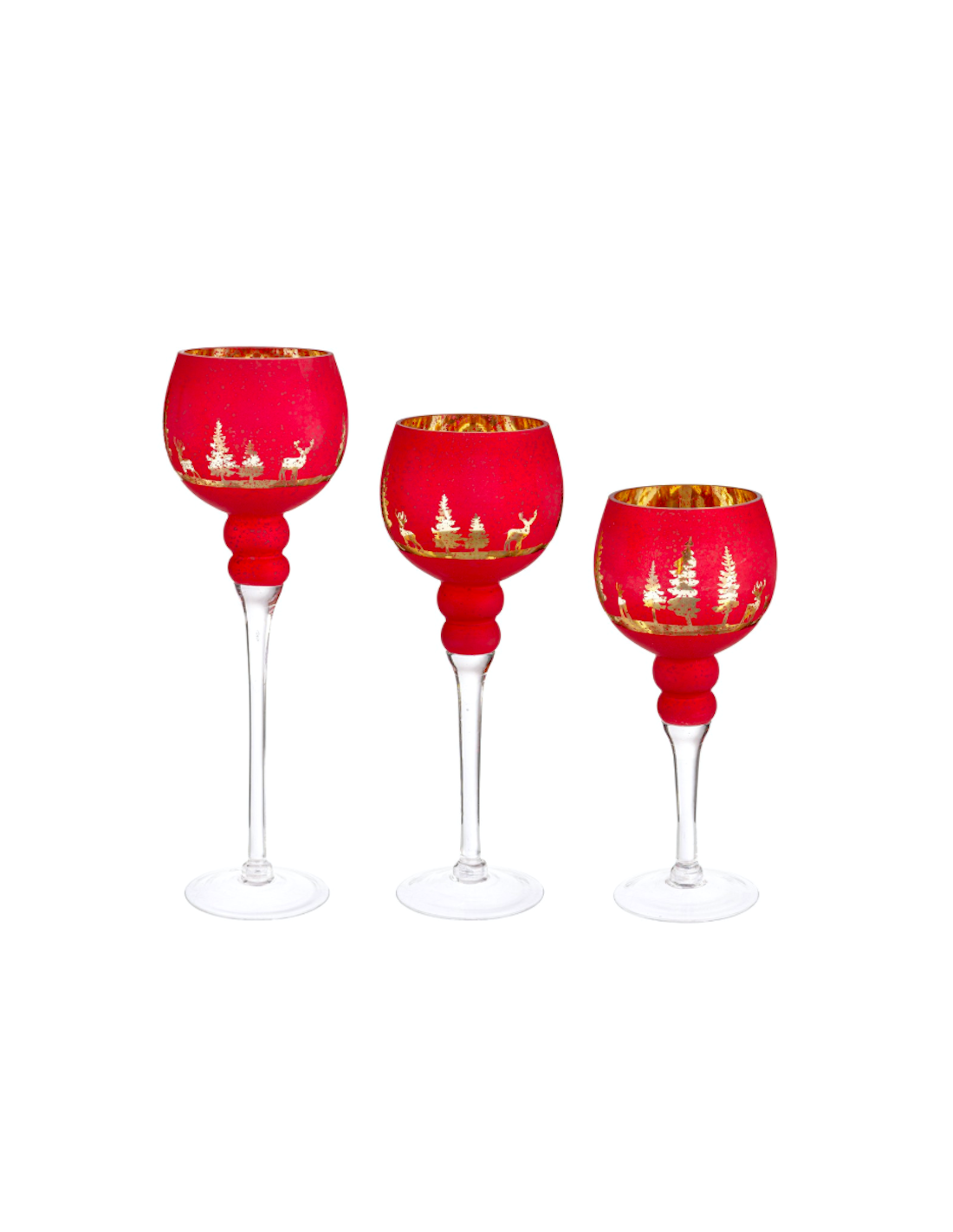 SET 3 PORTACANDELA 1P WOODLAND CALICE ROSSO