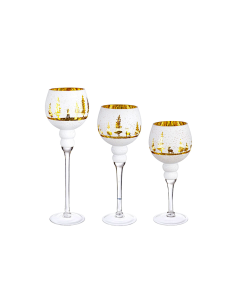 SET 3 PORTACANDELA 1P WOODLAND CALICE BIANCO
