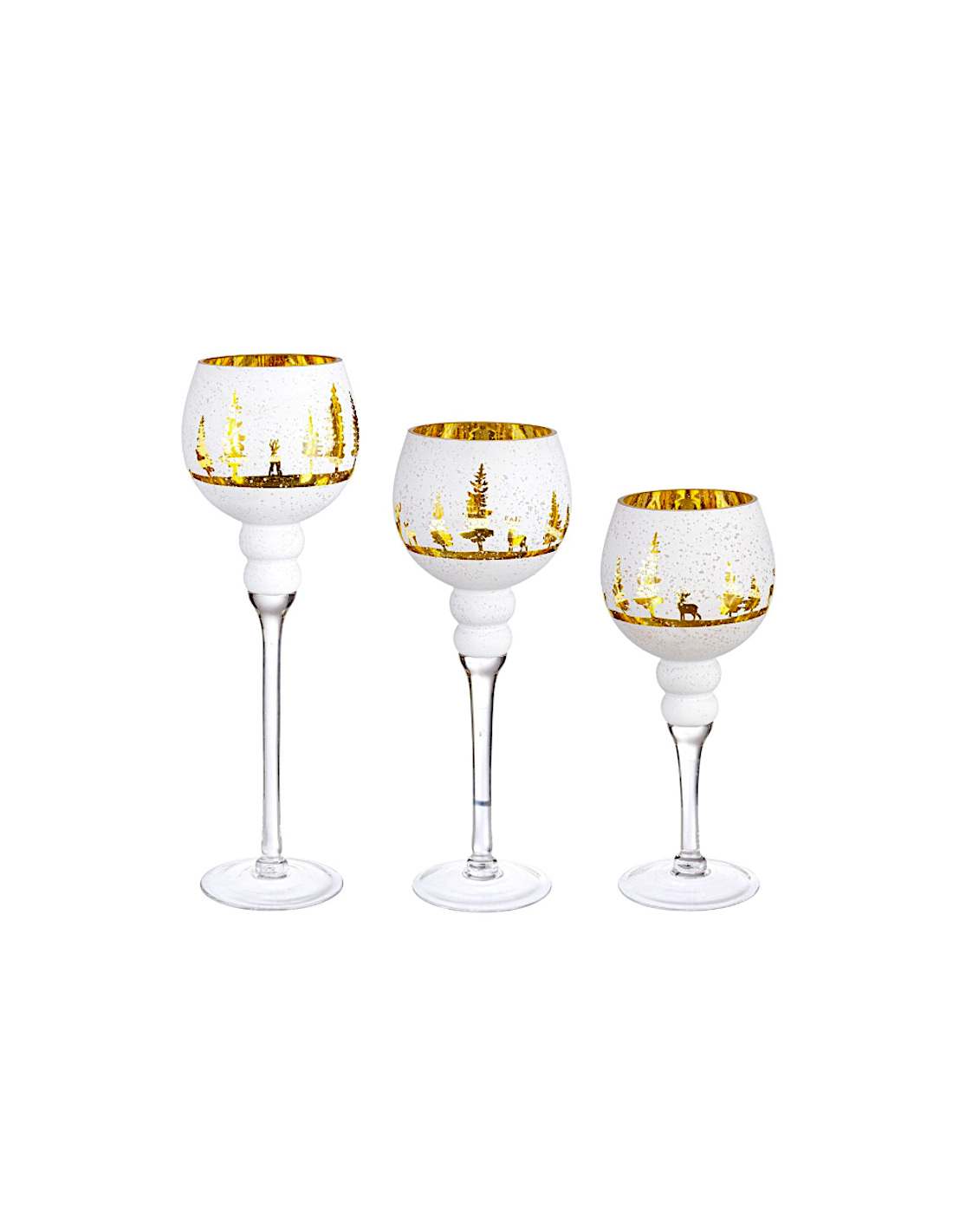 SET 3 PORTACANDELA 1P WOODLAND CALICE BIANCO