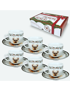 SET 6 TAZZE CAFFE CON PIATTO DEC.RENNA