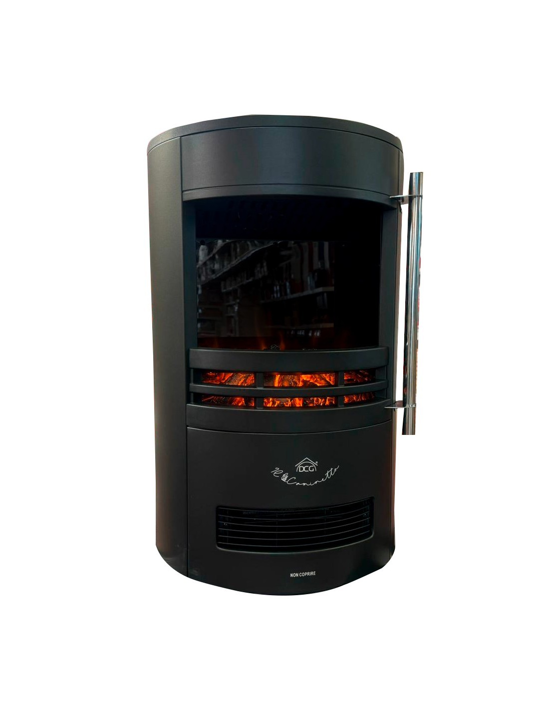 Stufa Elettrica, Camino a Pavimento 2000W, Effetto Fiamma LED Regolabile, Termostato Integrato, Timer, 64,5x41x41 cm