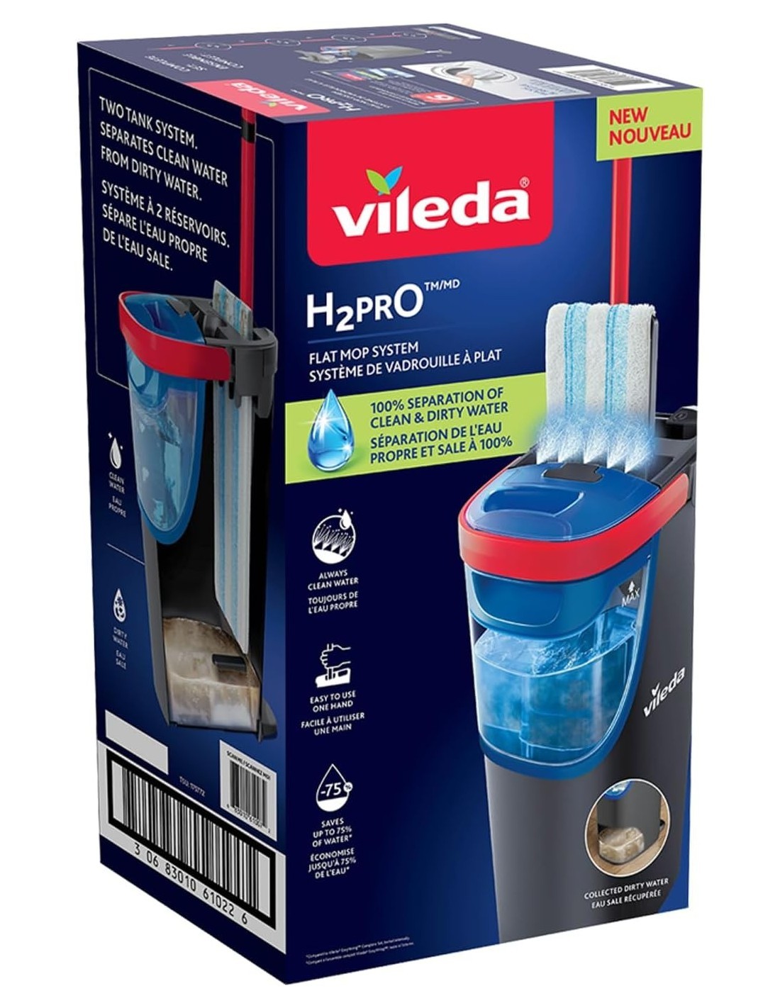 Vileda H2Pro Flat Mop System Complete – Sistema Lavapavimenti a Piastra Piatta