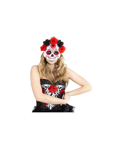 MASCHERA S3224 KATRINA CON FIORI ROSSI/NERI