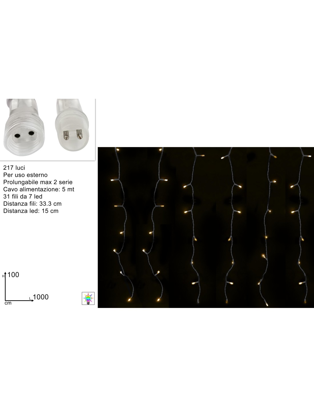 TENDA FLASH 217LED 10X1MT PROLUNGABILE  BIANCO CALDO