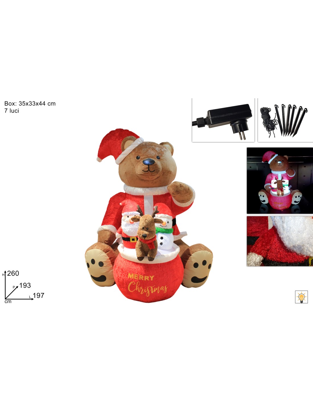 ORSO CON SOGGETTI NATALIZI 260CM GONFIABILE